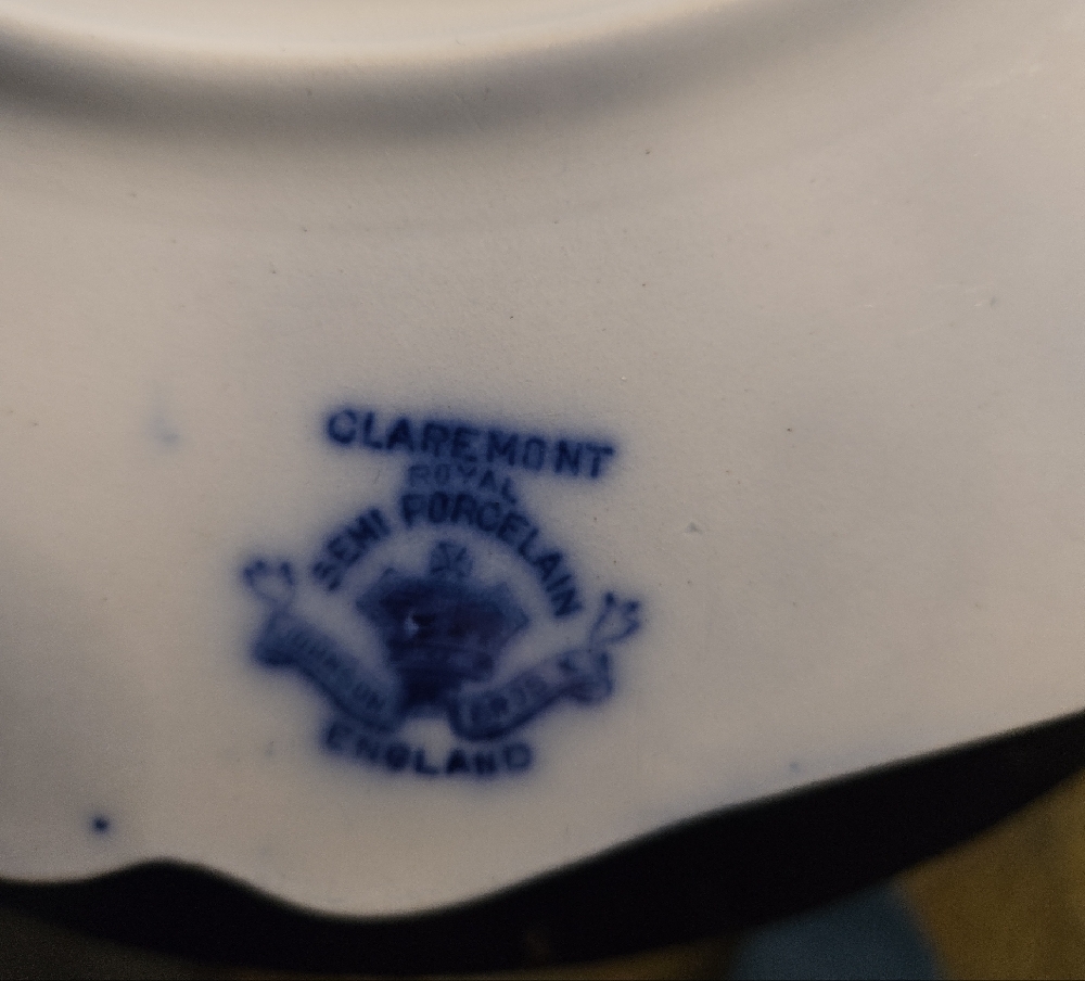 Antique Claremont England Royal Flow Blue & White Floral Semi Porcelain Plate - Picture 11 of 11